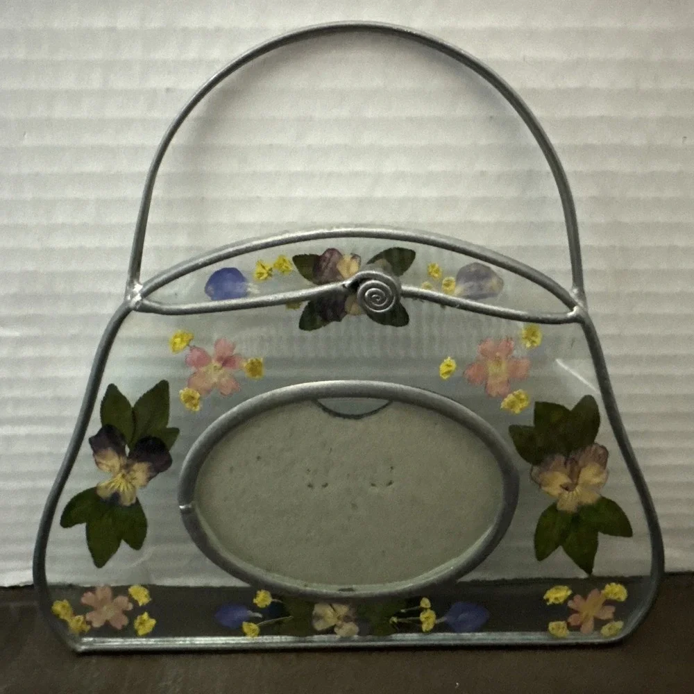 Vintage Pressed Spring Flowers Lead & Glass Picture‎ Frame 3